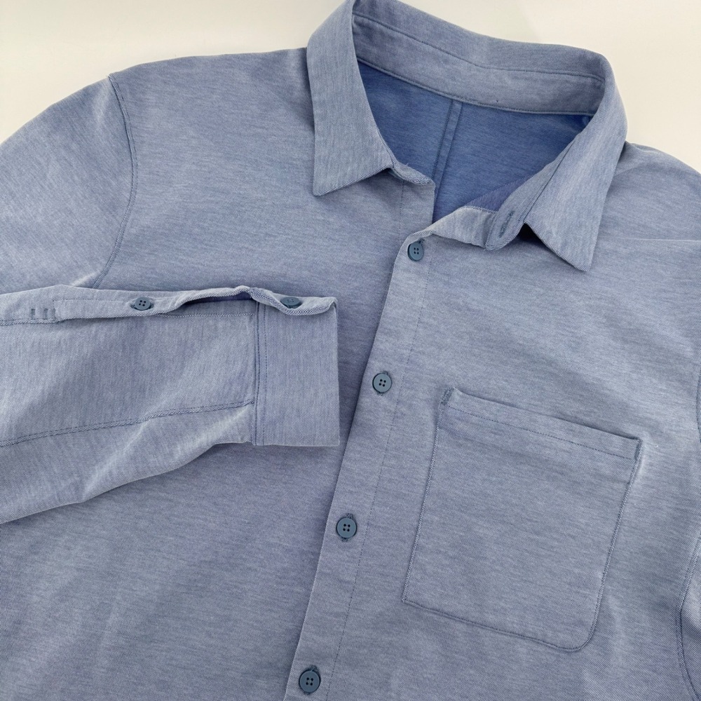 Lululemon Button Down Shirt Mens Medium Blue Pique Long Sleeve Commuter